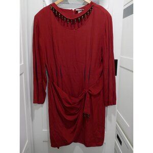 Vintage Scarlett 80's 90's Red Ethnic Mini Dress Beaded Collar Witchy Boho